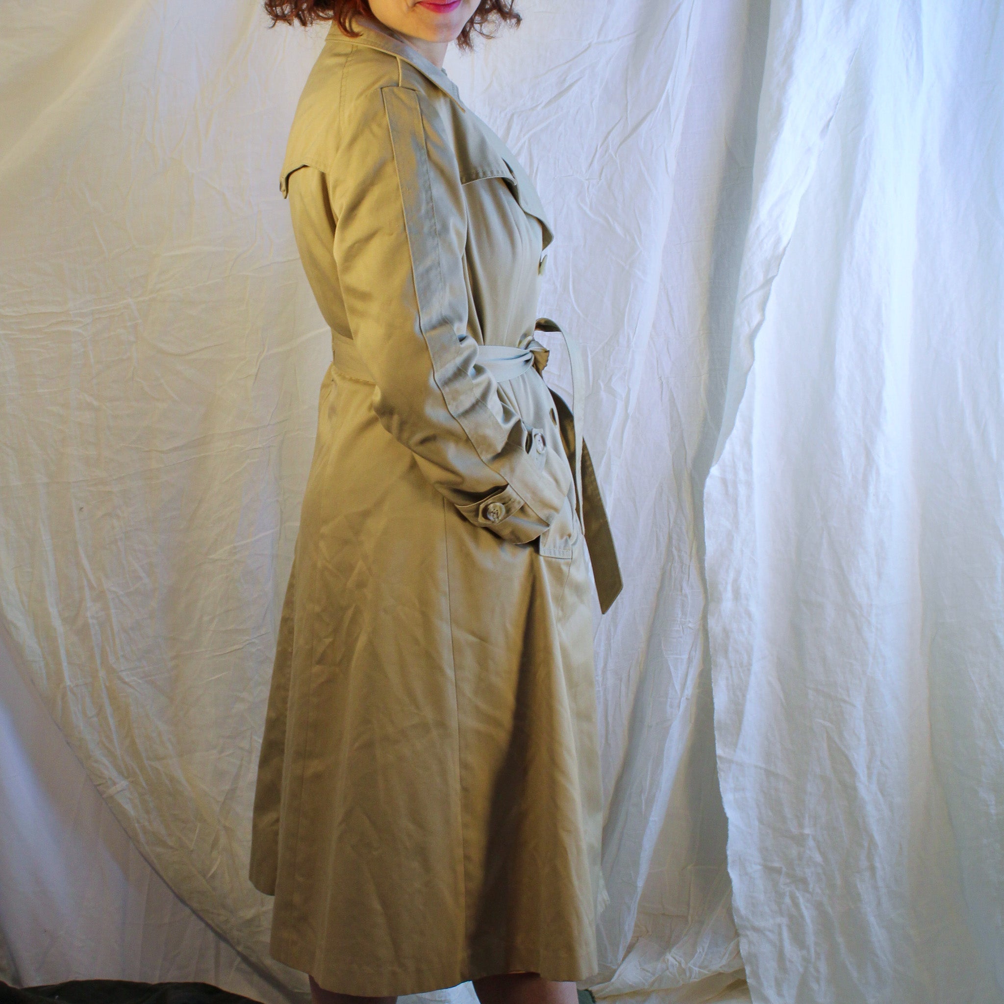 70s classic sears khaki trench coat with butterfly patch