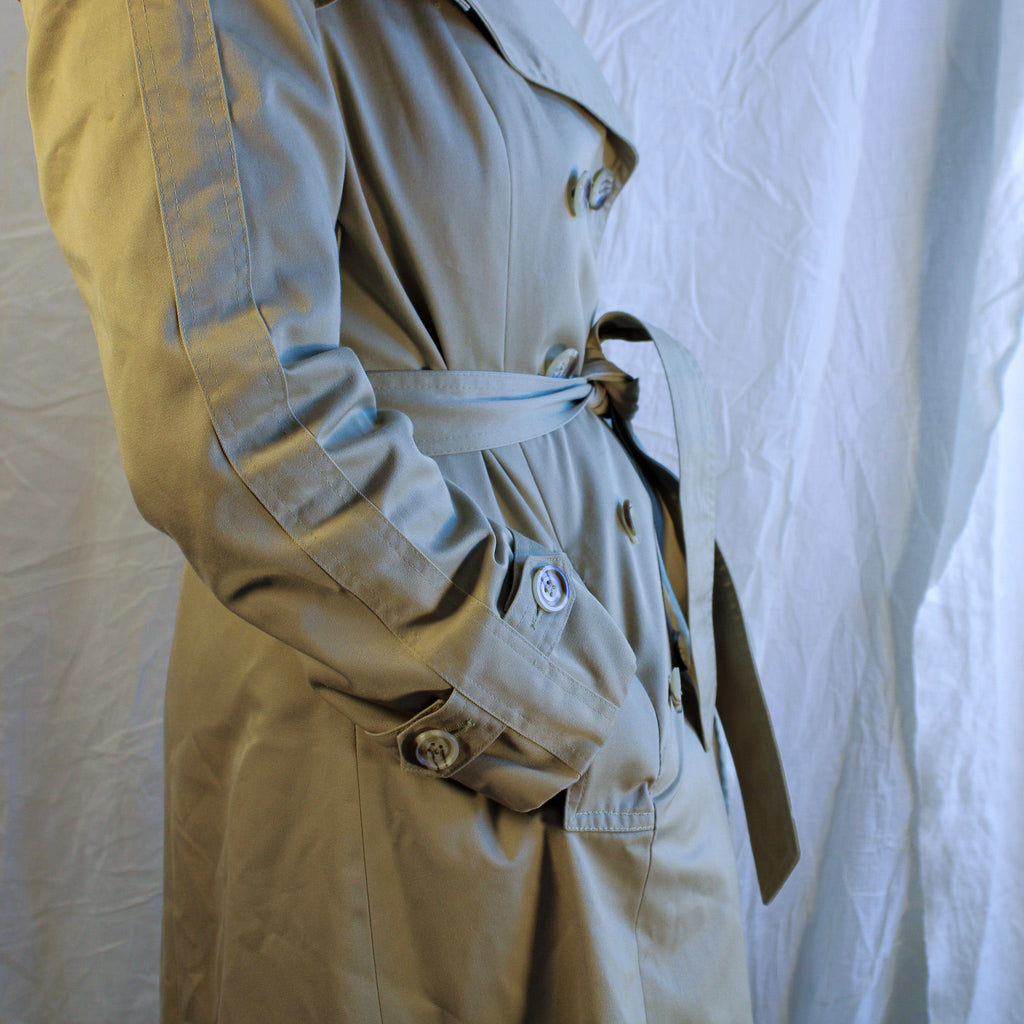 70s classic sears khaki trench coat with butterfly patch