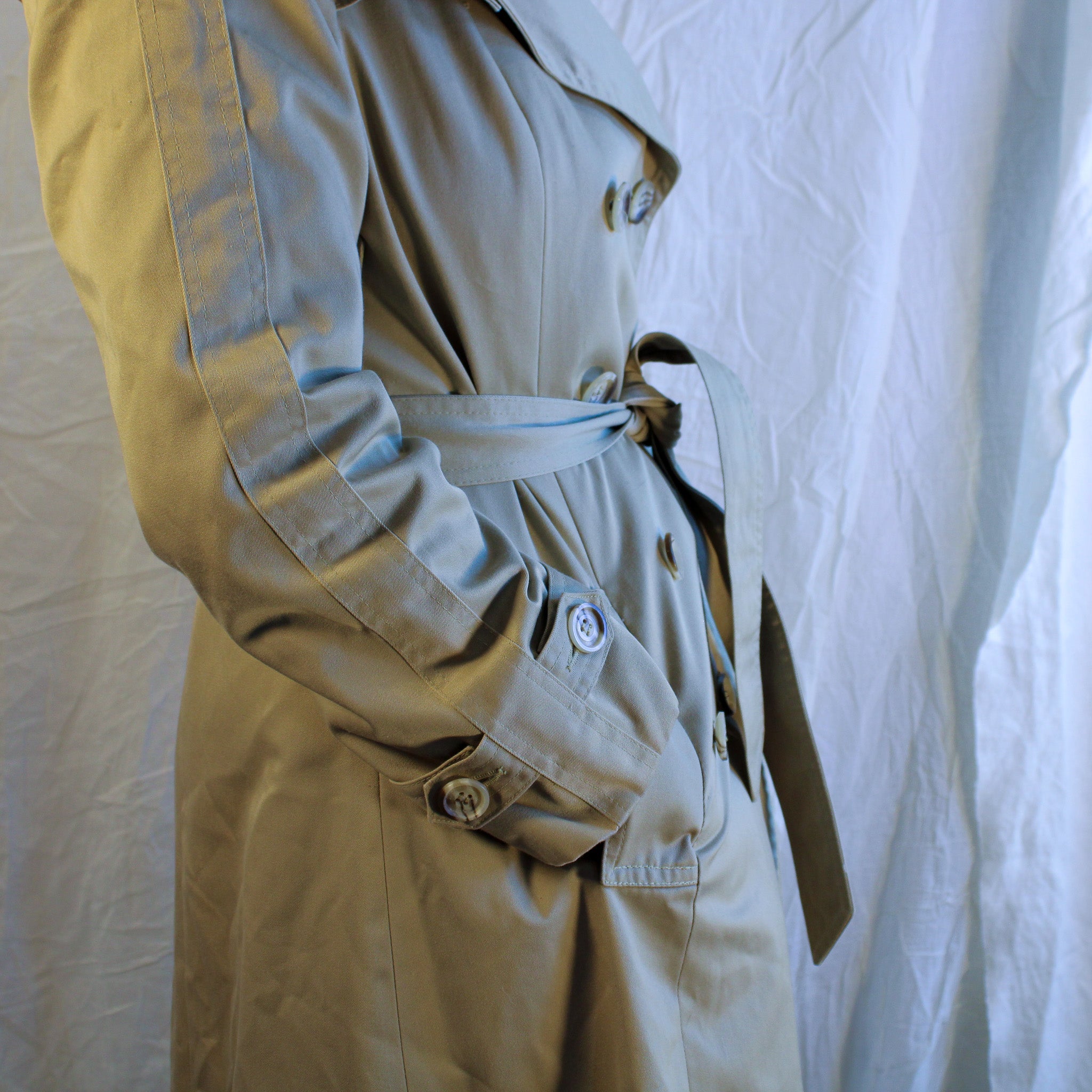 70s classic sears khaki trench coat with butterfly patch