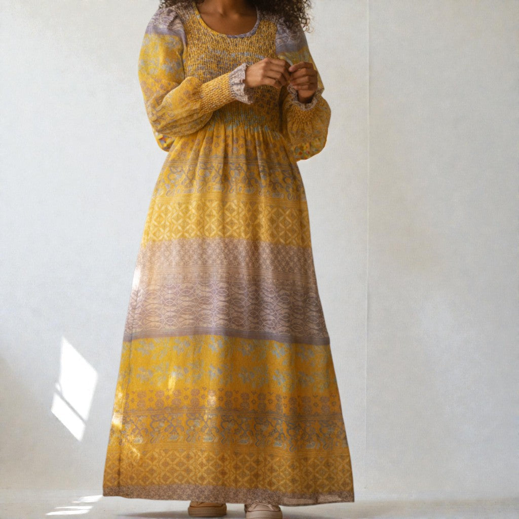 70s handmade yellow cotton voile prairie maxi dress 8