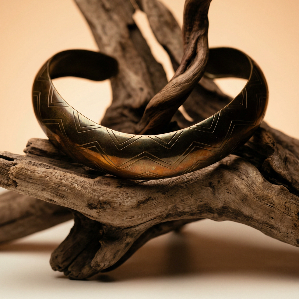 70s vintage patina etched brass collar choker necklace