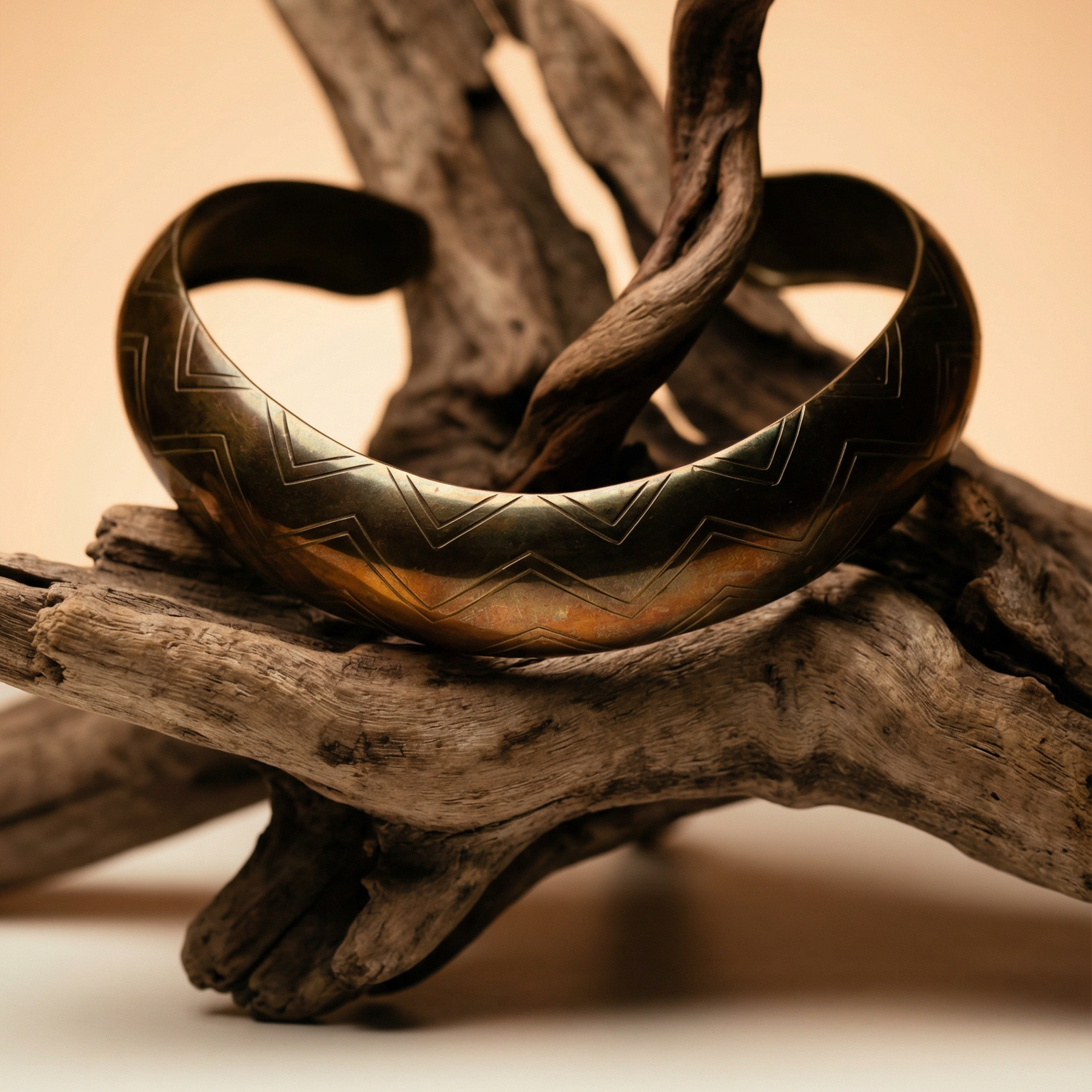 70s vintage patina etched brass collar choker necklace