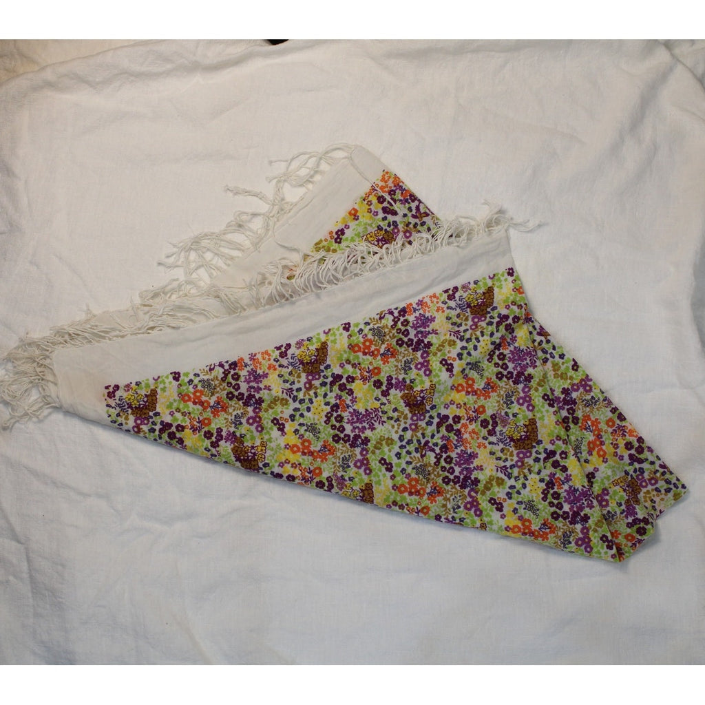 70s Floral Cotton fringed scarf