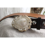 80s alaska antler buckle leather belt