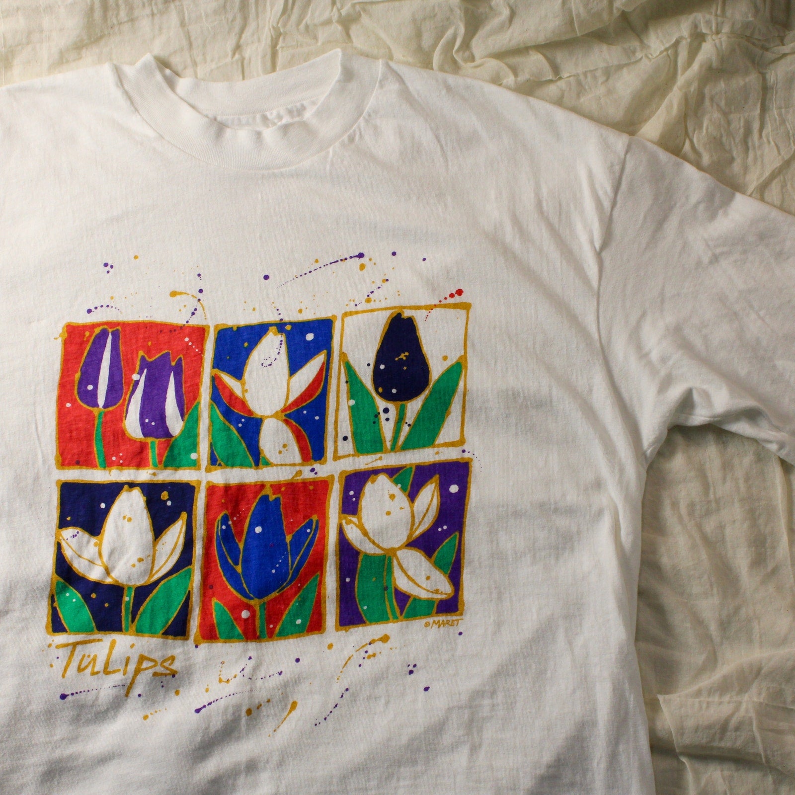 90s hanes beefy-t “tulips” graphic tee by maret – xl made in usa