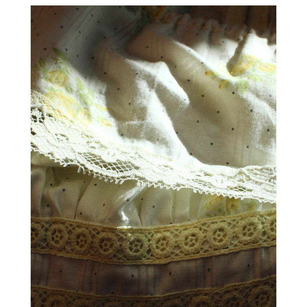 70s yellow floral lace prairie dress with metal zipper