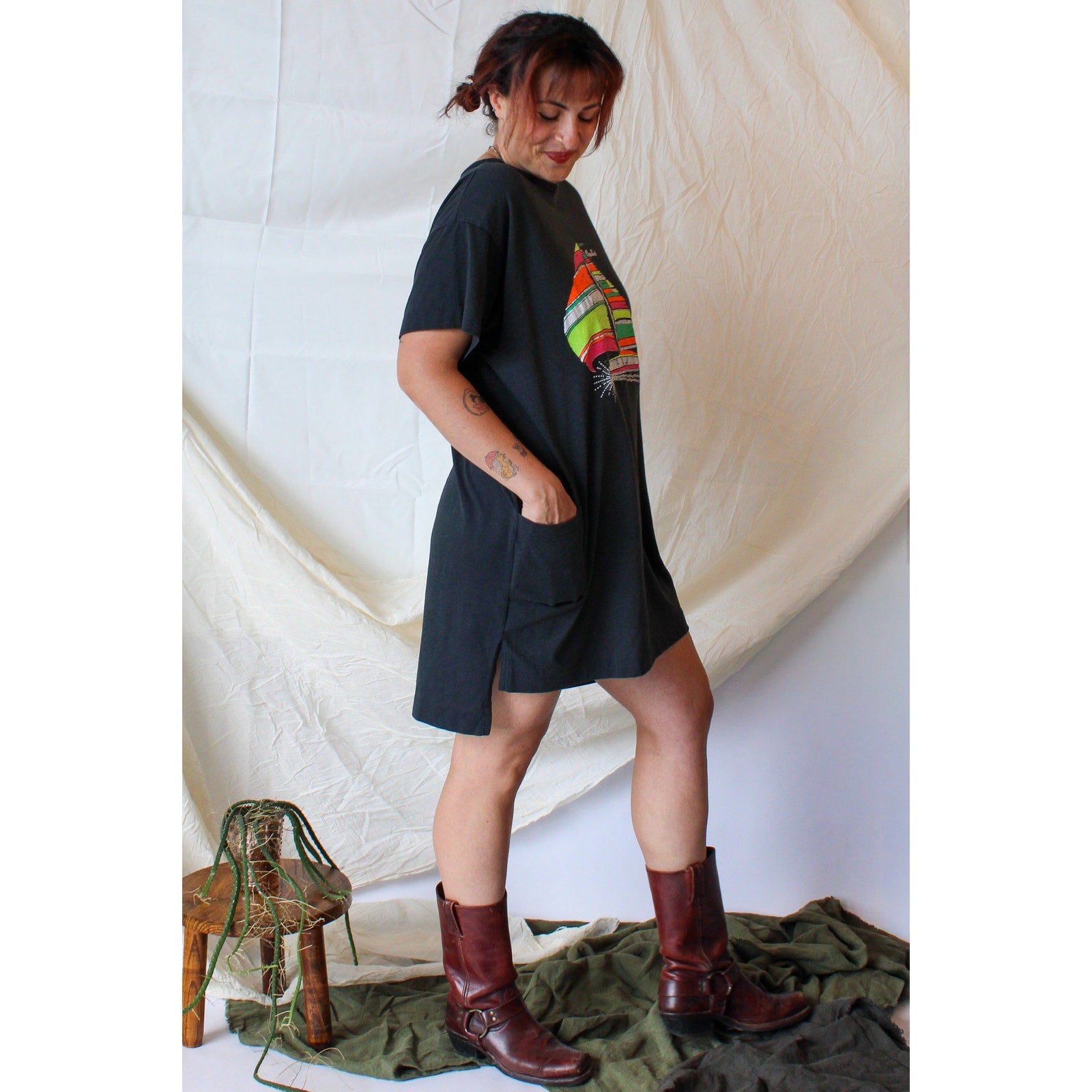 80s stanley michaels cape cod sailboat single stitch t-shirt dress