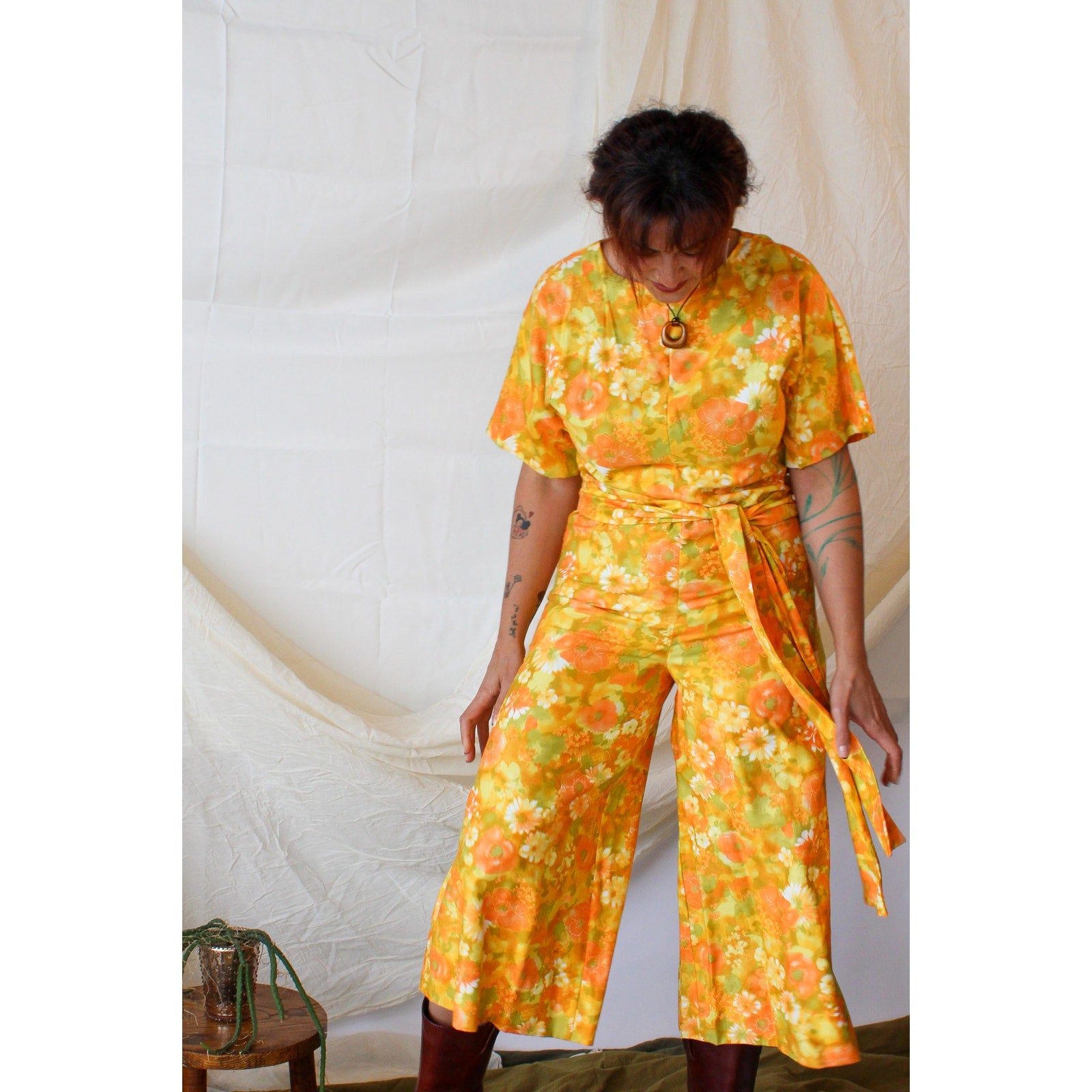 70s handmade flower-power four-panel minimalist jumpsuit