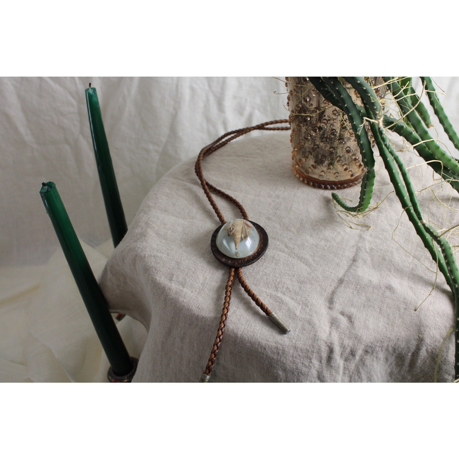 70s RARE shell resin bolo tie