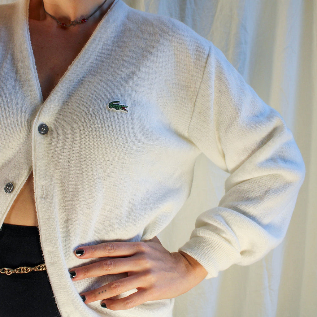 80s izod lacoste white orlon knit cardigan made in usa