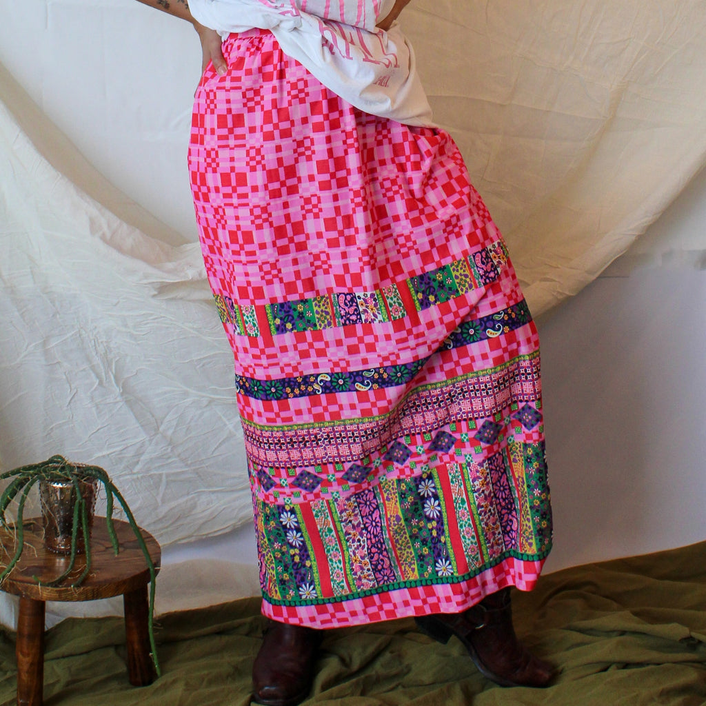 70s Lorraine Psychedelic nylon maxi skirt