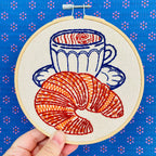 croissant and coffee embroidery kit