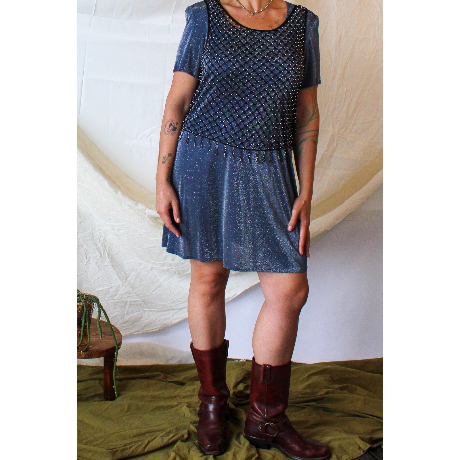 90s stenay silver beaded mesh top s/m