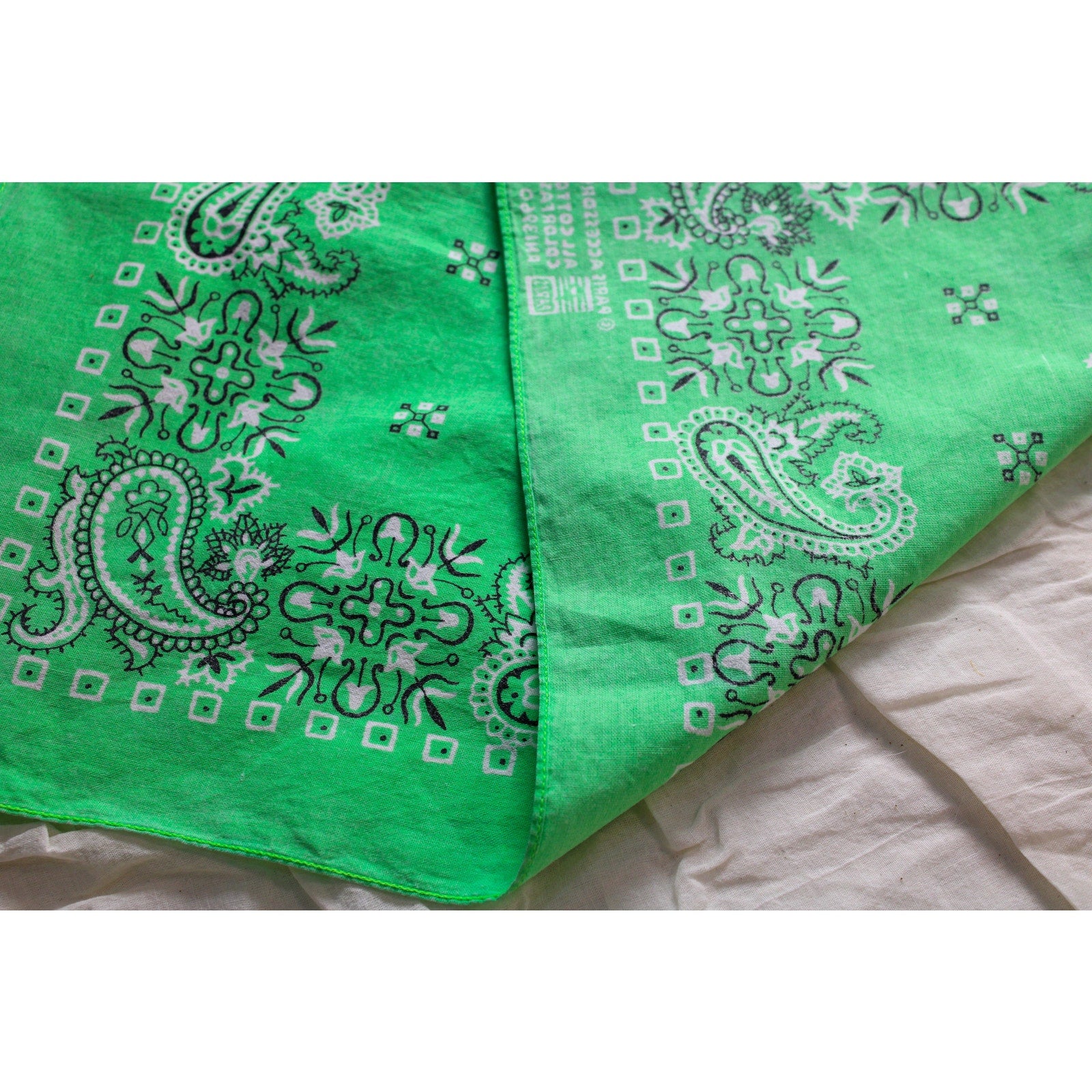 70s/80s Paris Accessories Green Paisley Bandana - Made in USA