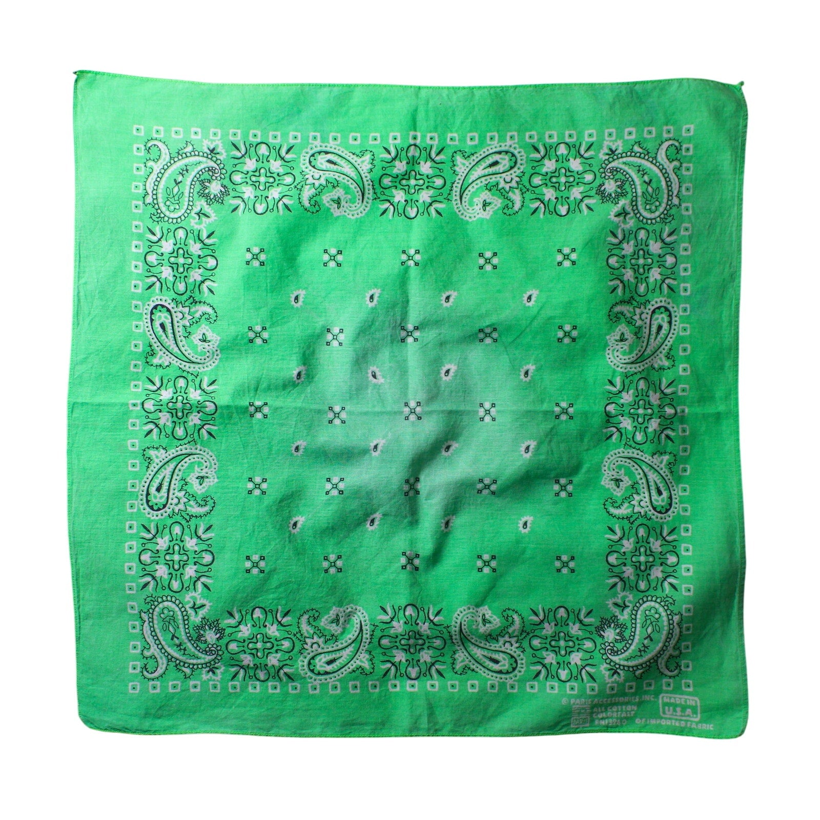 70s/80s Paris Accessories Green Paisley Bandana - Made in USA