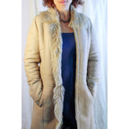 90s vintage lambskin patchwork shearling coat with fur trim - a modern penny lane