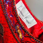 80s spellbinding red silk beaded “witch’s broom” top