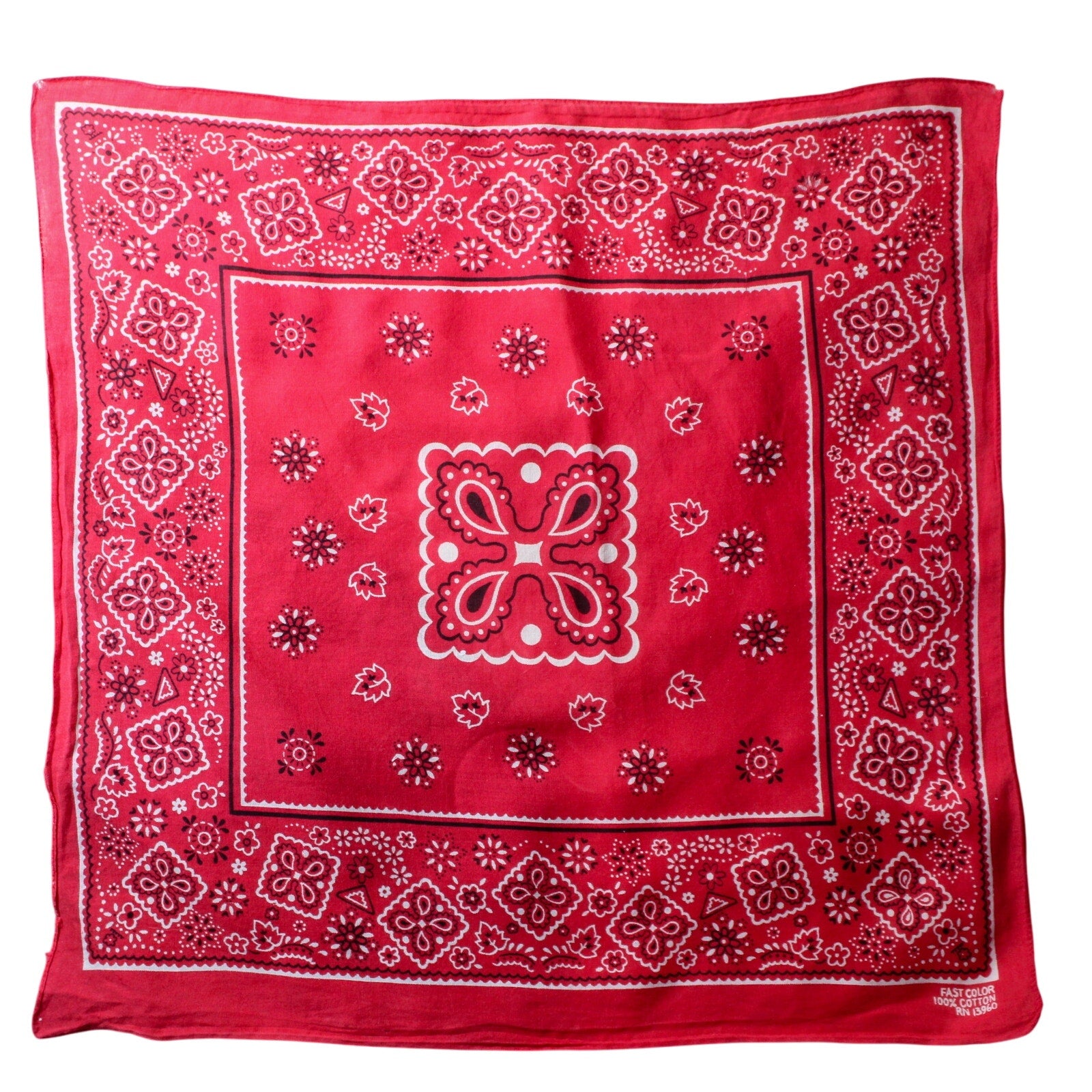 80s vintage red fast color paisley bandana usa rn13960