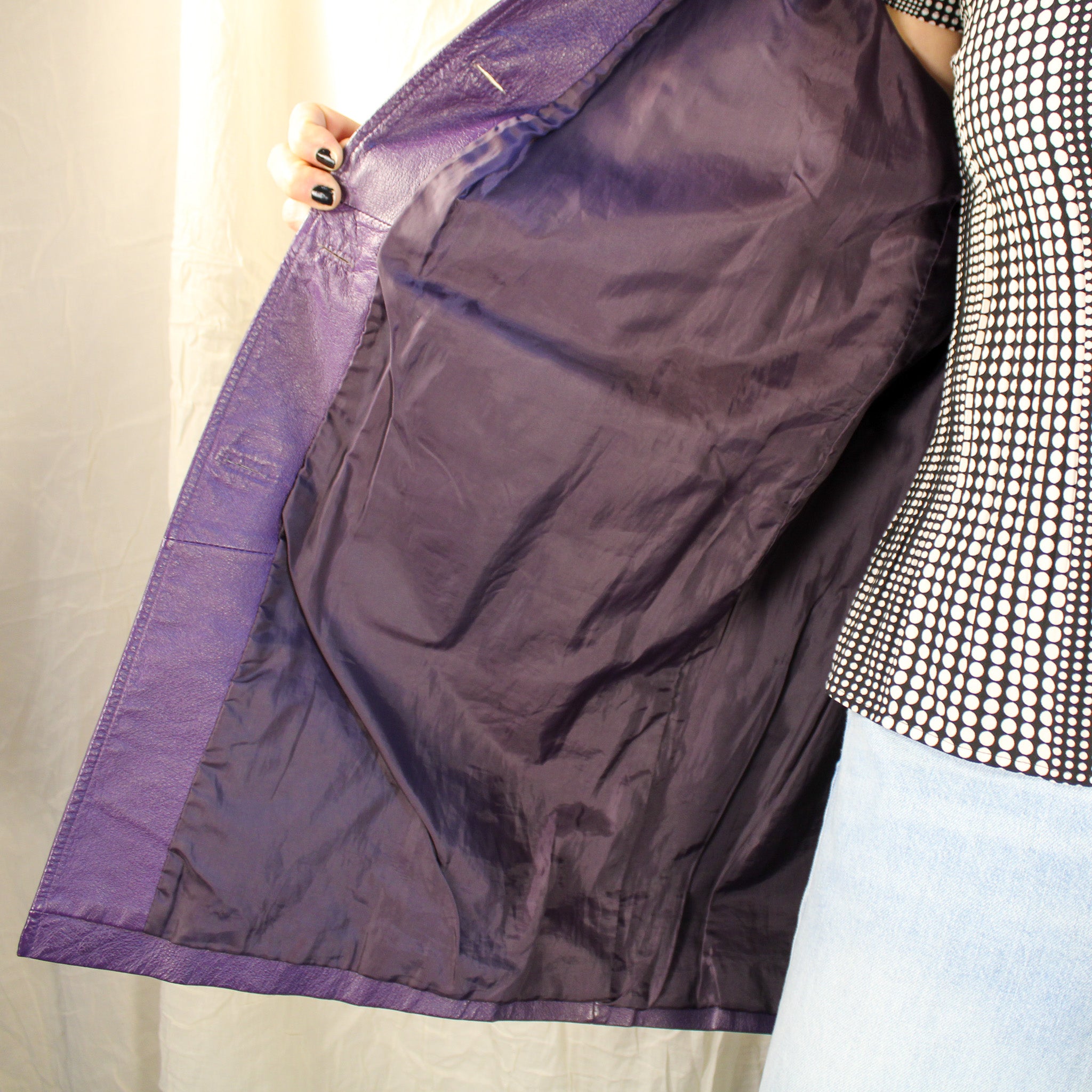 90s vintage purple 100% leather car coat