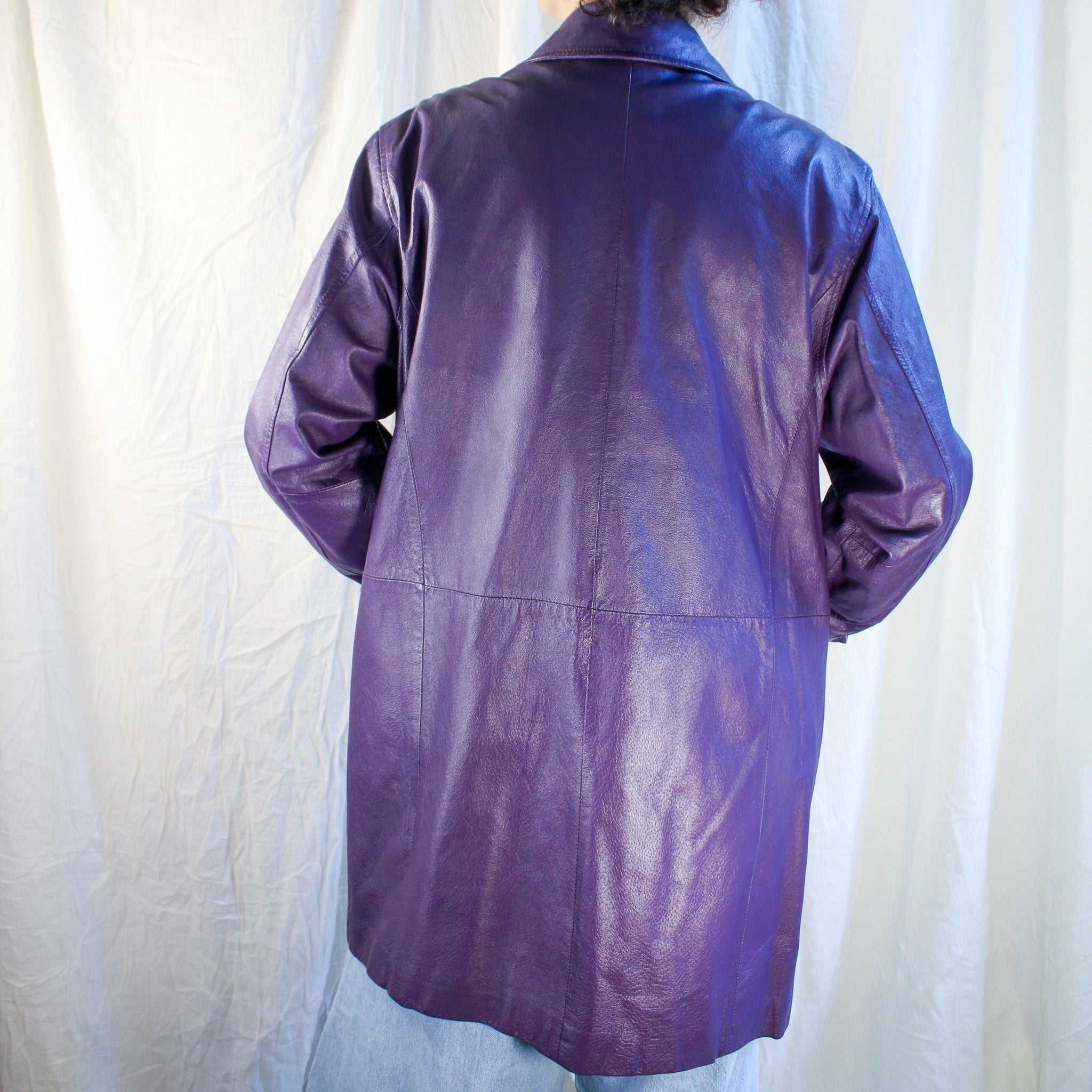 90s vintage purple 100% leather car coat