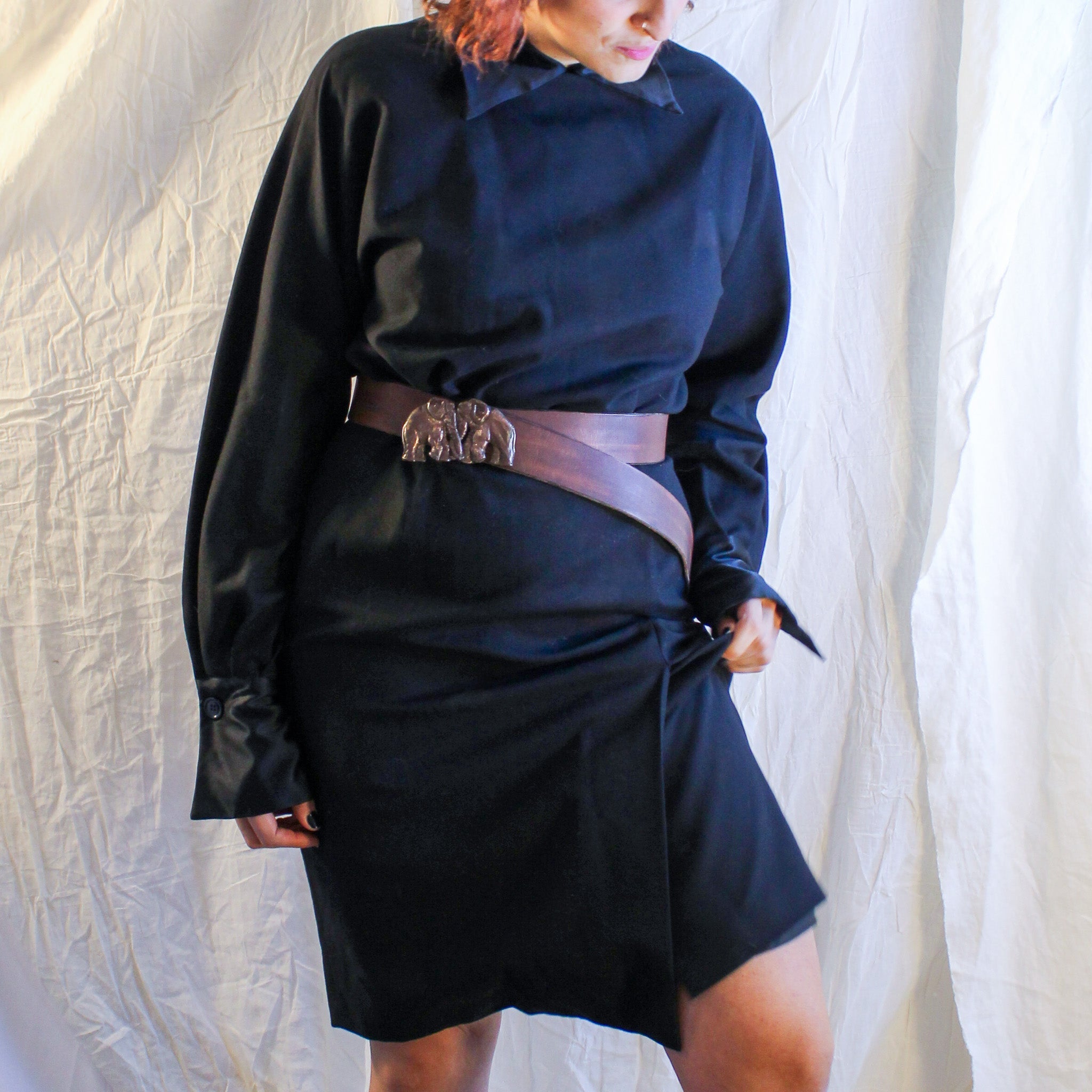 90s studio ferré sculptural collared black dress - image 1