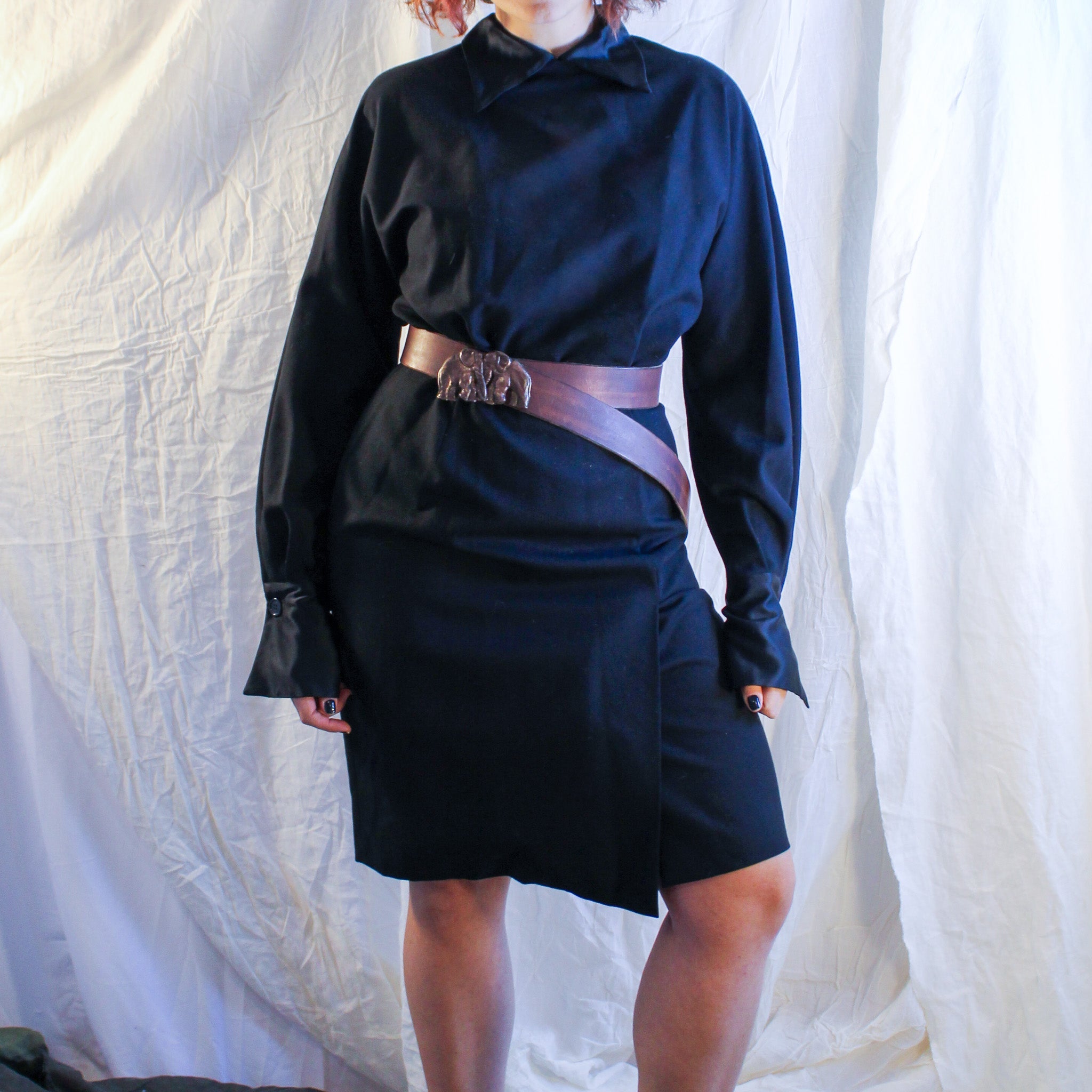 90s studio ferré sculptural collared black dress