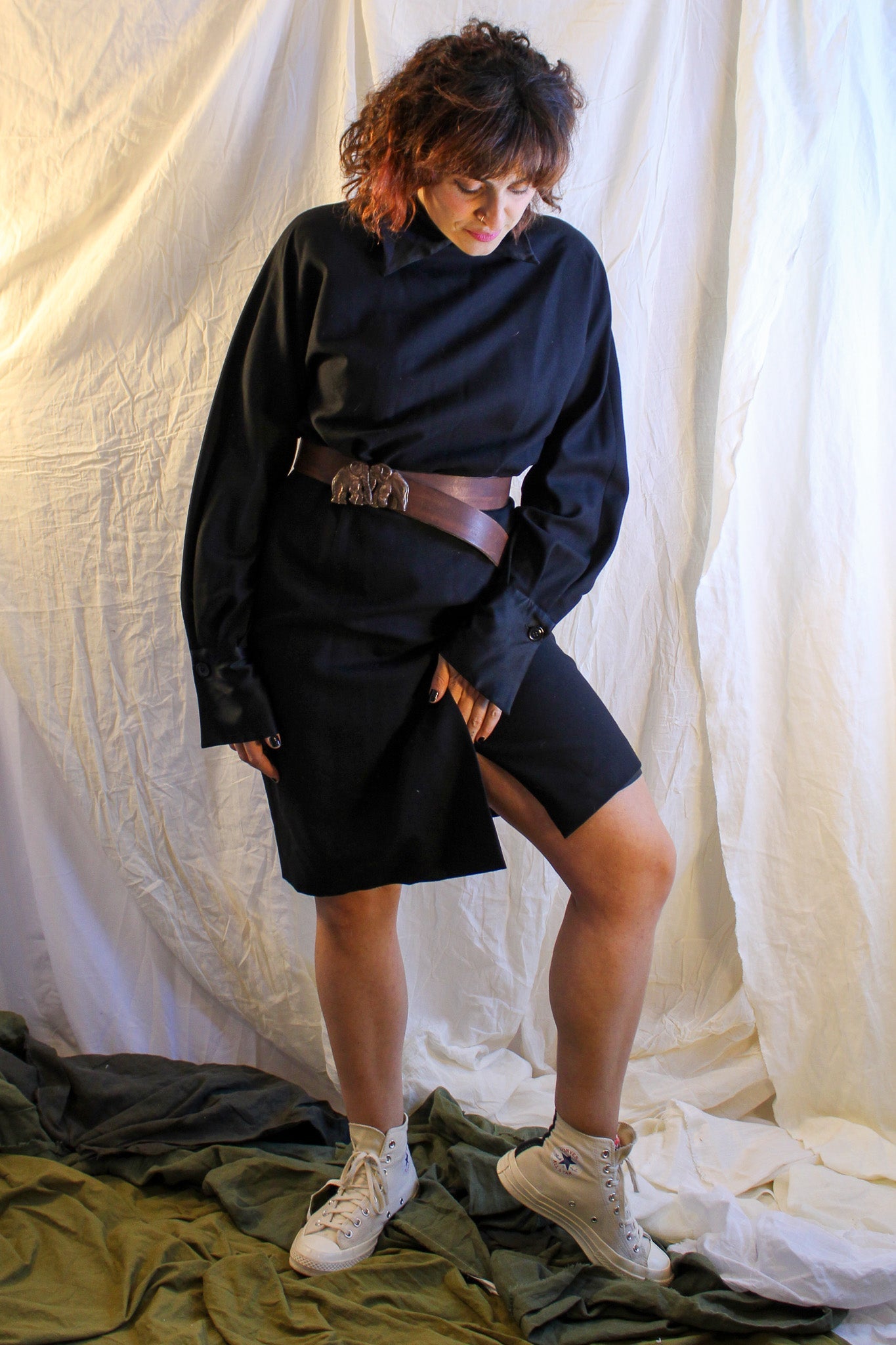 90s studio ferré sculptural collared black dress