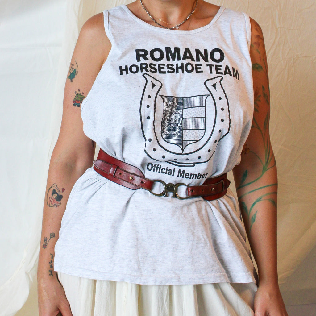 90s oneita romano horseshoe team cutoff tee