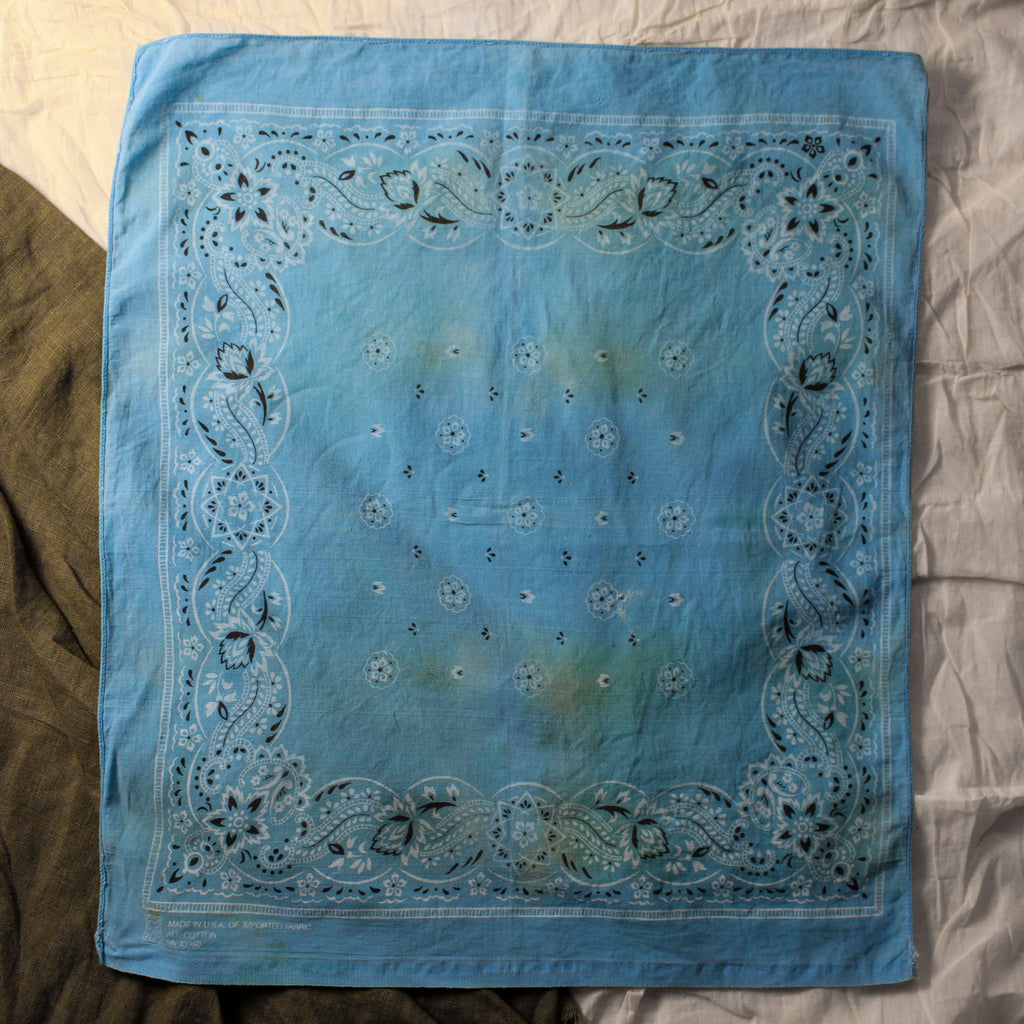 80s sky blue paisley bandana made in usa selvedge edge