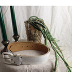70s white embossed leather belt