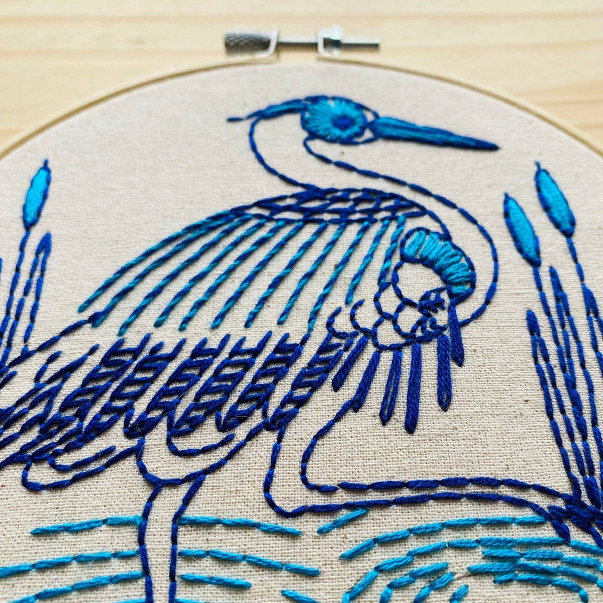 blue heron embroidery kit, view 3
