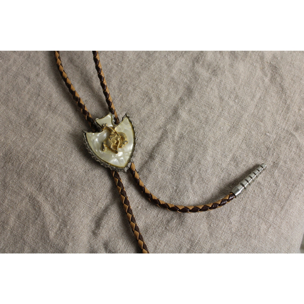 vintage 70s mother of pearl cowboy bolo tie