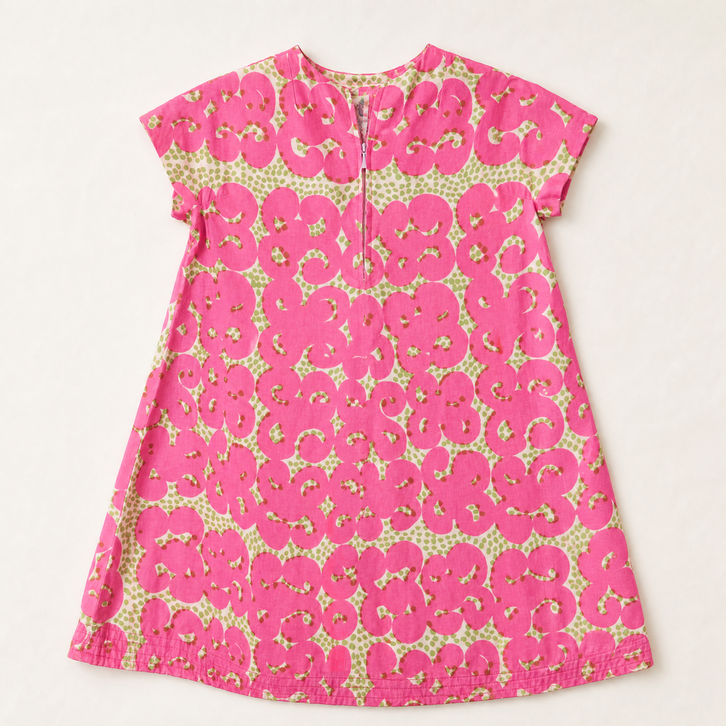 70s marimekko for design research pink swirl cotton shift dress/tunic
