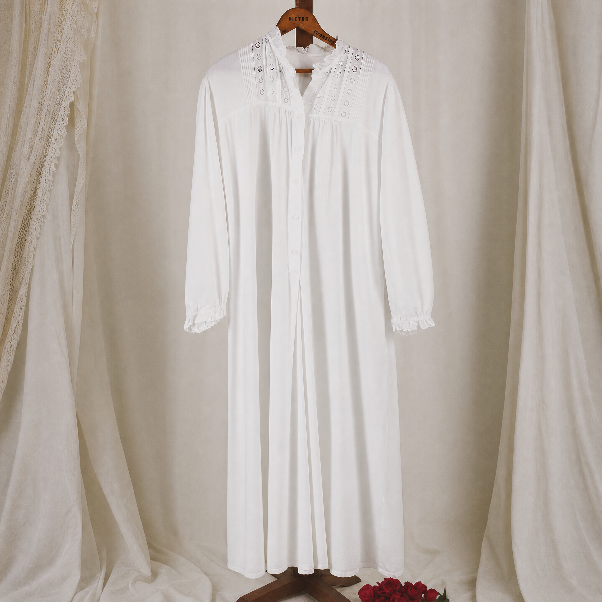70s prairie style eyelet cotton nightgown