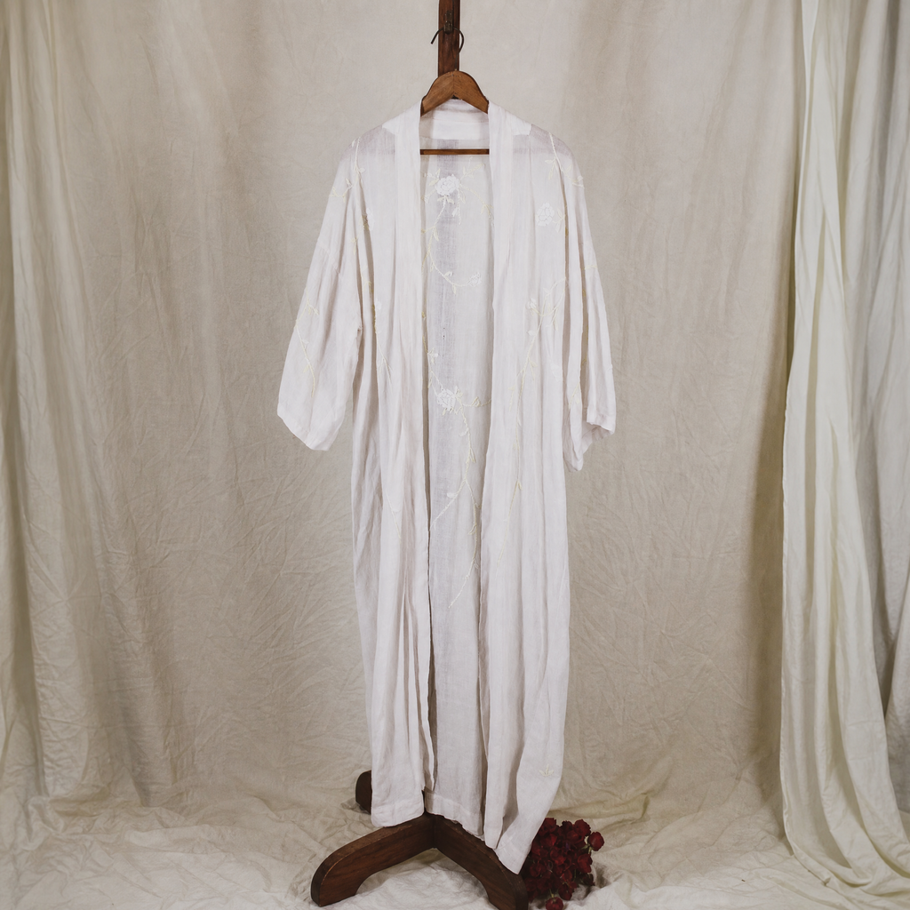 antique embroidered cotton voile wrapper robe
