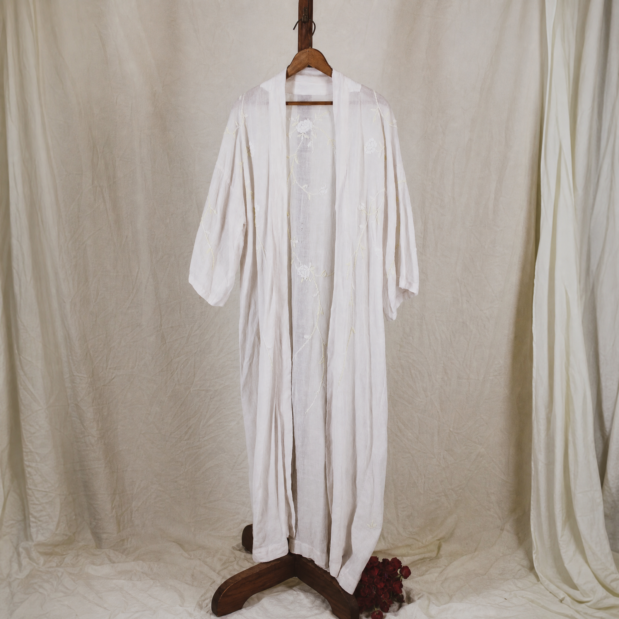 antique embroidered cotton voile wrapper robe