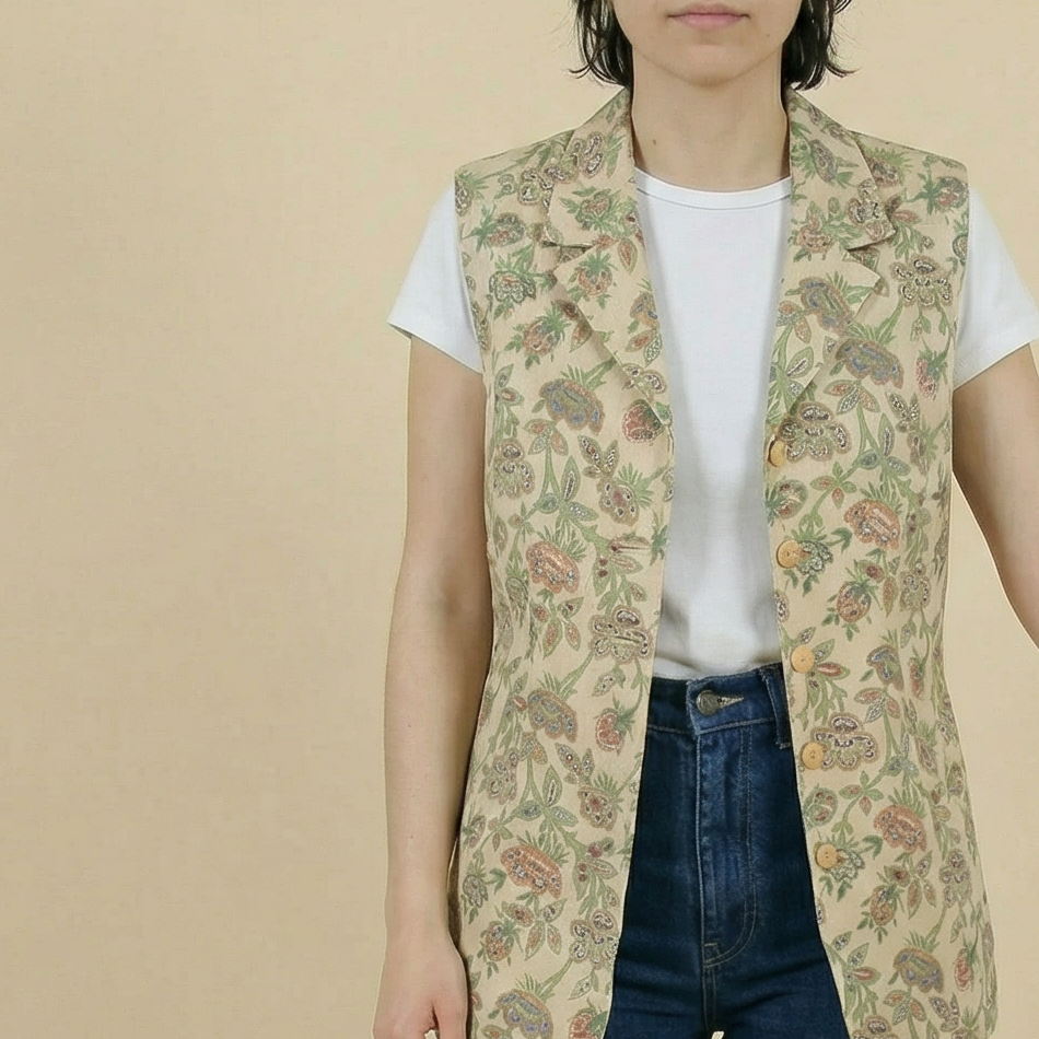 90s long-line brocade tapestry vest