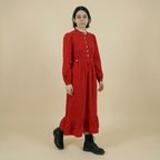 70s red lace trim prairie maxi dress