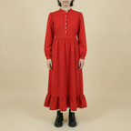 70s red lace trim prairie maxi dress