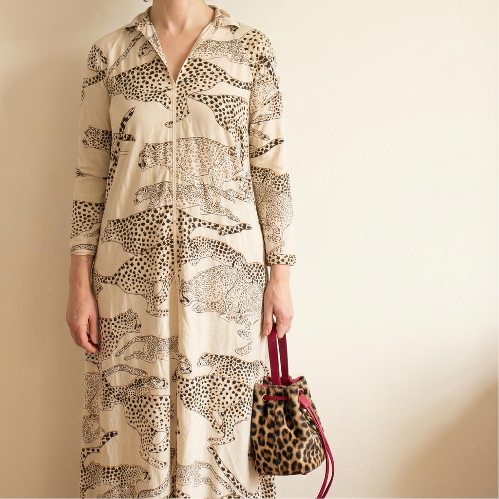 70s leopard muumuu dress -  david brown california