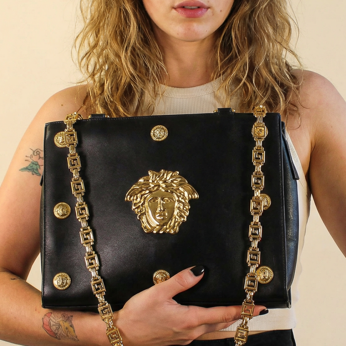 90s rare versace couture medusa chain shoulder bag