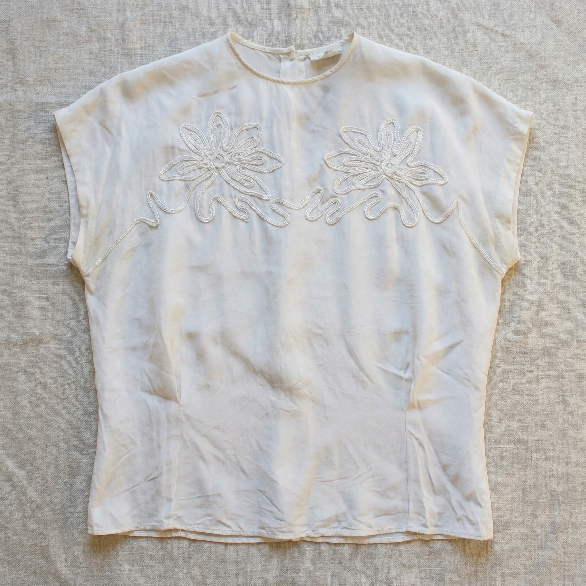 40s claire carter ivory rayon satin embroidered top