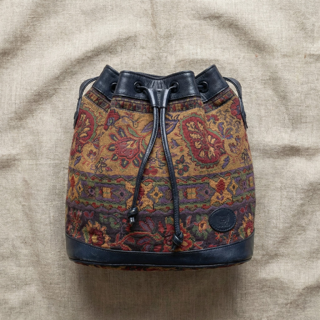 80s tapestry drawstring bucket bag
