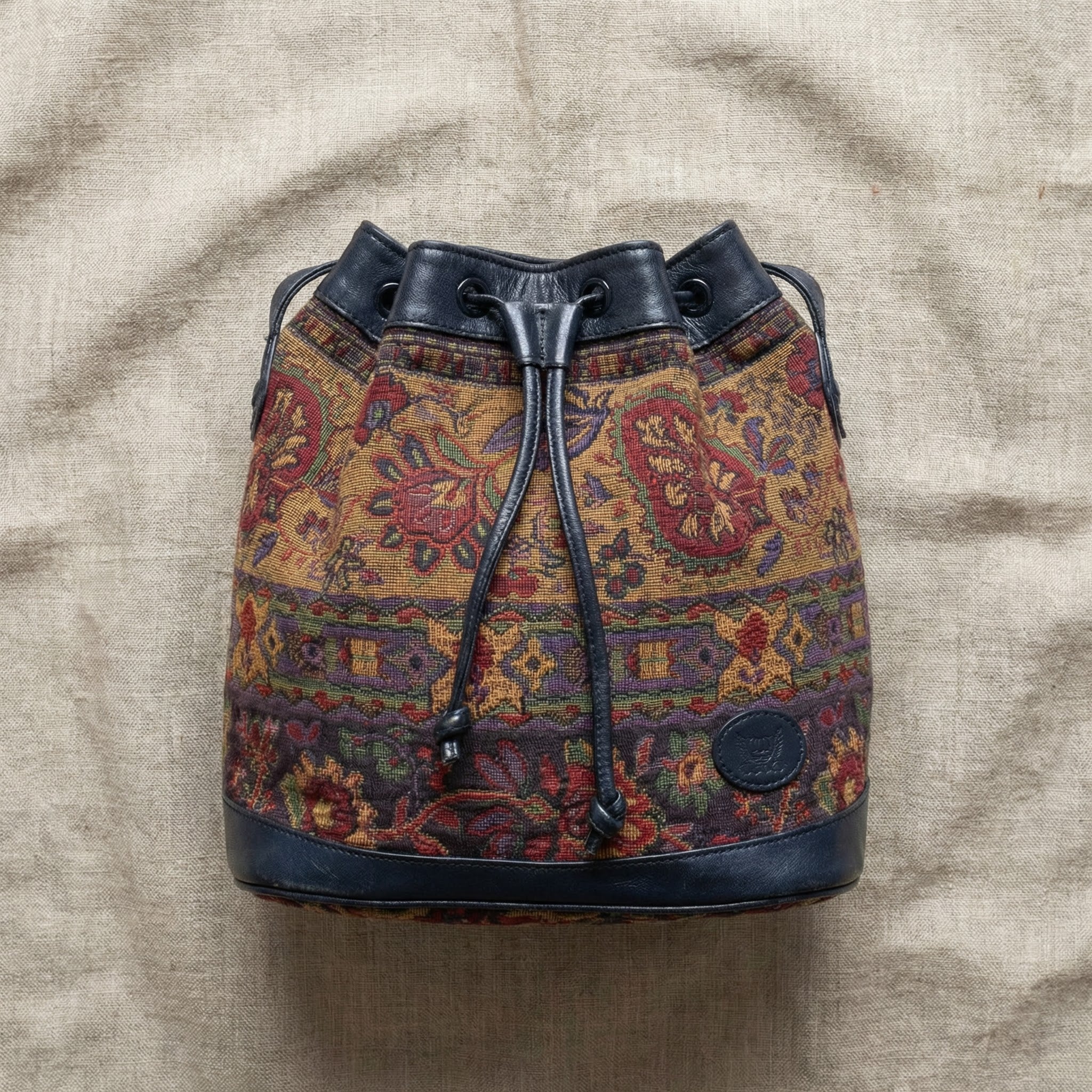 80s tapestry drawstring bucket bag