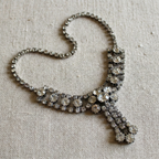 50s rhinestone drop choker necklace silver tone