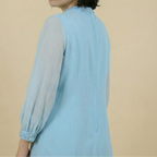 60s powder blue mock neck mini dress with sheer sleeves