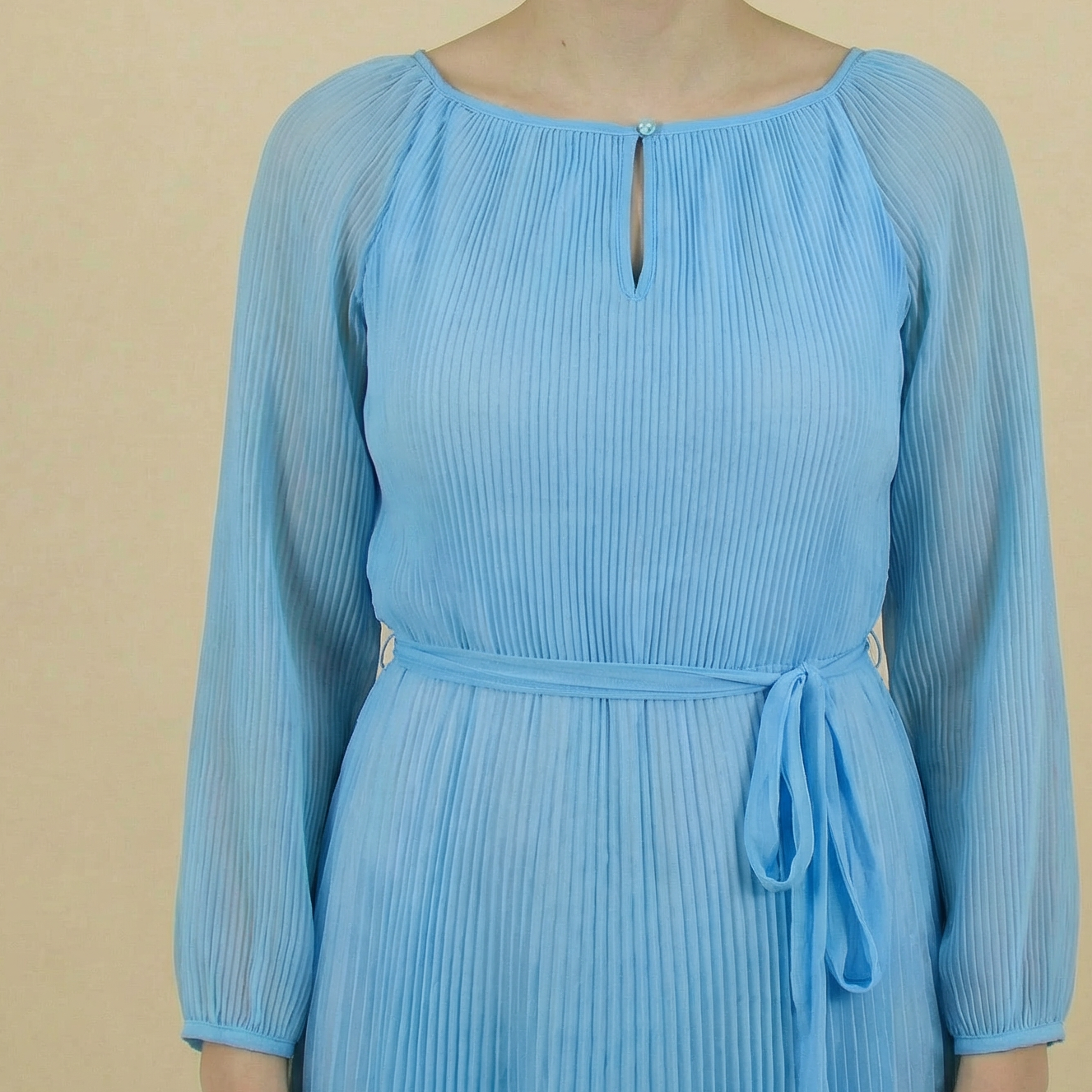 70s miss elliette pleated chiffon midi dress