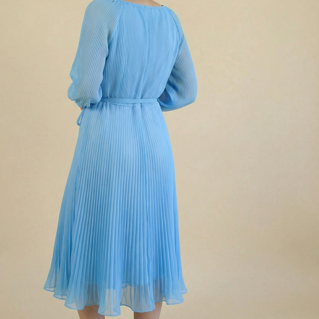 70s miss elliette pleated chiffon midi dress