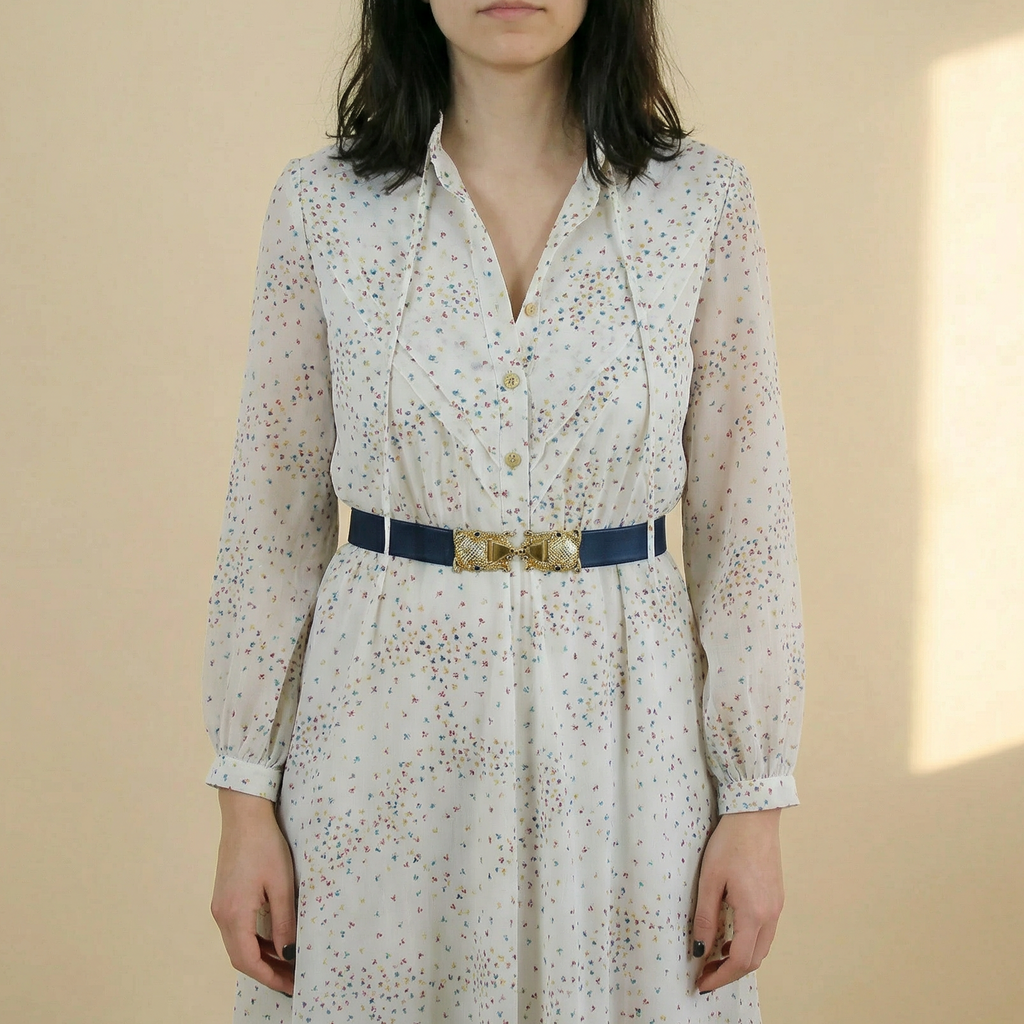 70s japanese deloge floral chiffon dress