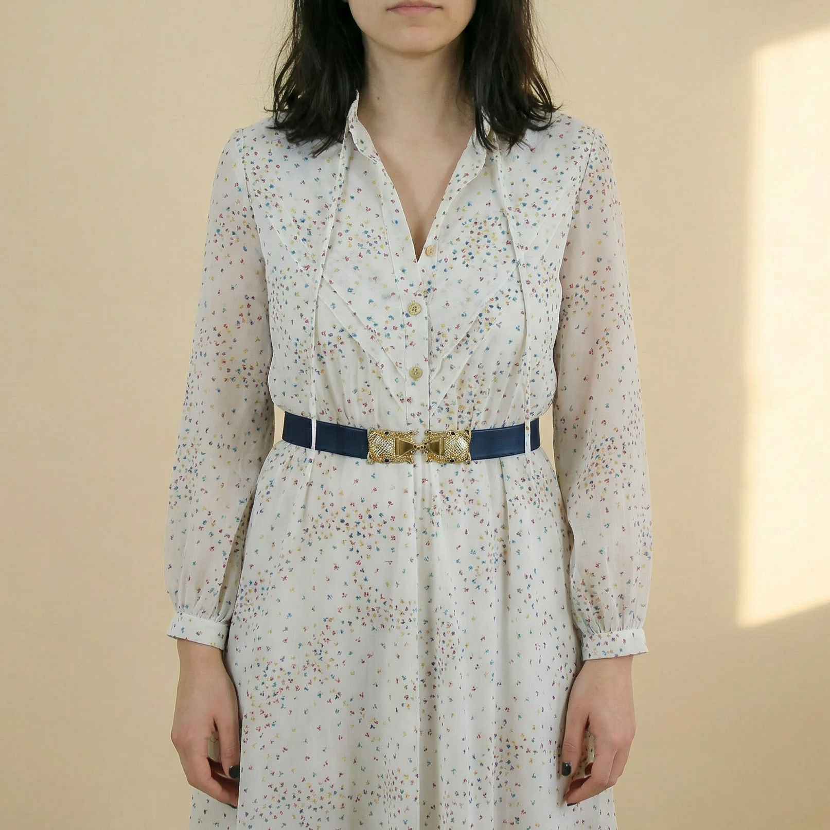 70s japanese deloge floral chiffon dress